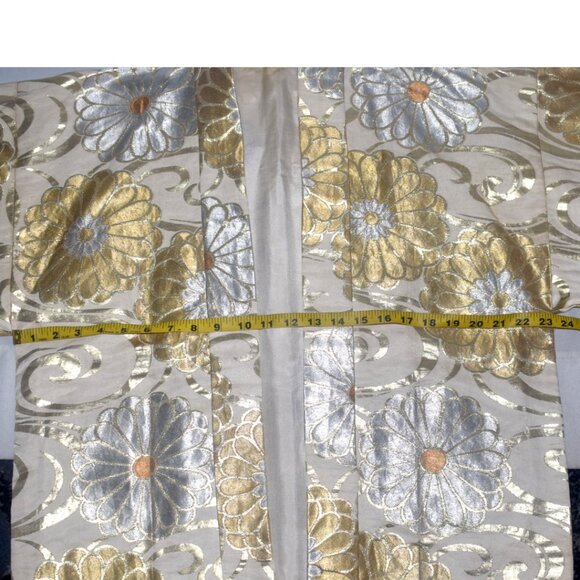 Vintage 50s 60s Gold Silver Metallic Floral Short Kimono Jacket Tokyo XL As Is - Picture 12 of 14